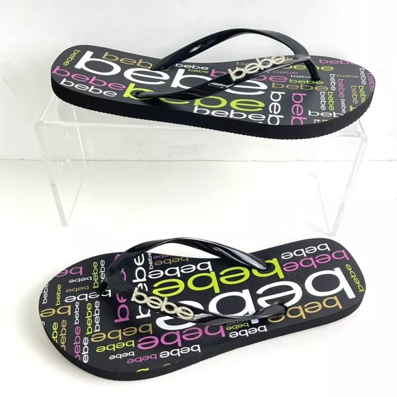 New BEBE TAMMY Beachwear flip flop black size 7 - Picture 2 of 8